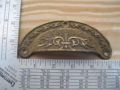 one 1 Antique Drawer Cup Bin Pull Handle Bronze Victorian Ornate  Eastlake? 5 in