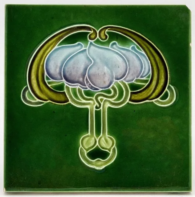 Antique Fireplace Tile Moulded Art Nouveau Majolica  By John Barratt C1907 Ae2