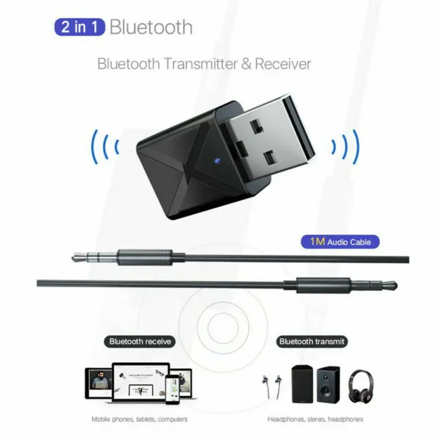 2 in 1 USB Bluetooth 5.0 Trasmettitore Ricevitore AUX Audio Adattatore Cuffie PC