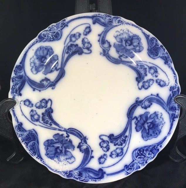 Antique England Flow Blue 9" Poppy Plate