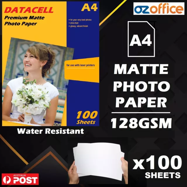 100 Sheets A4 128GSM MATTE Photo Inkjet Paper Water Resistant HP Canon Epson AU