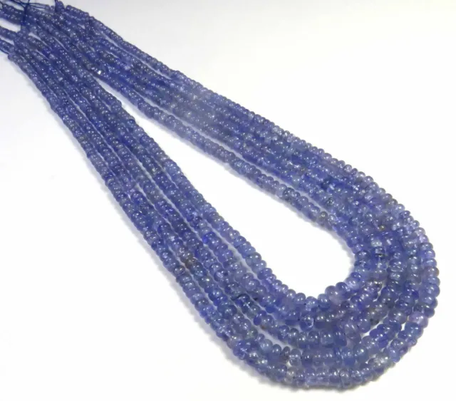 AAA+ Natural Blue Tanzanite Gems Smooth Rondelle Beads 3.5-5mm 16"Strand GV-3217