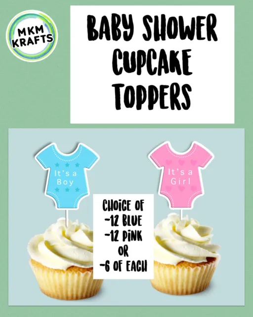 Gender Reveal Party Baby Shower Cup Cake Toppers Handmade High Quality Pink Blue