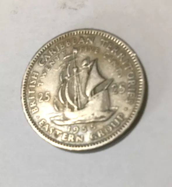 British Caribbean Territories Eastern Group 25 Cents Coin 1955 Queen...