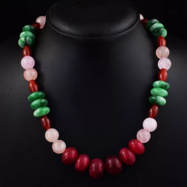 499 Cts Earth Mined Enhanced Ruby & Carnelian Beads Womens Necklace JK 38E413