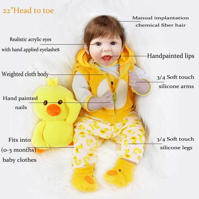 22" Reborn Dolls Baby Lifelike Handmade Vinyl Silicone Newborn Doll Xmas Gifts 2