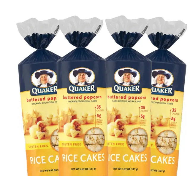 Buttered Popcorn Rice Cakes Quaker Oats Gluten free 4.47 Oz Pack of 4
