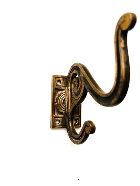 ANTIQUE BRASS VICTORIAN EASTLAKE STYLE HAT/ COAT/ ROBE /TOWEL HOOK 3" Tall