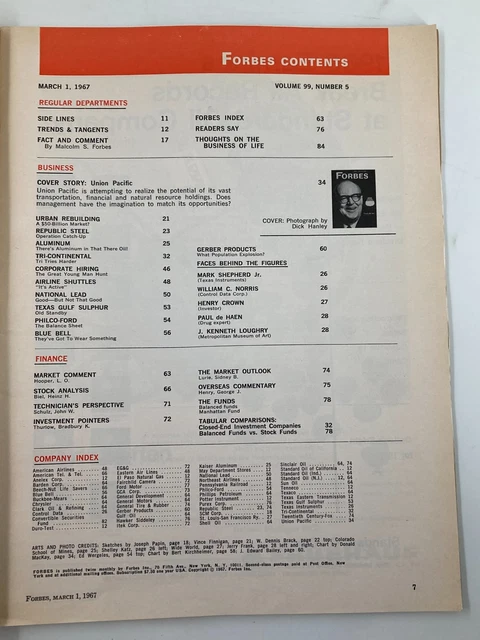 VTG Forbes Magazine March 1 1967 Union Pacific Railroad Frank Barnett 3