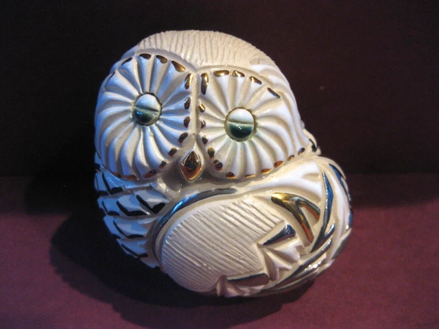 DeRosa Rinconada Ceramic Owl Retired Figuring Silver Gold #99  3” T-2 1/2”W
