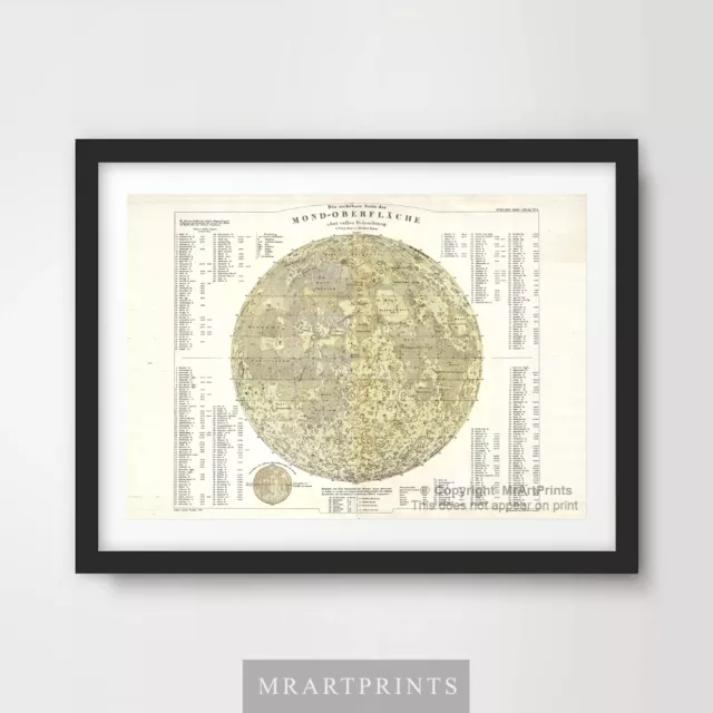 VINTAGE MOON MAP ILLUSTRATION Art Print Poster Home Decor A4 A3 A2 Wall Chart