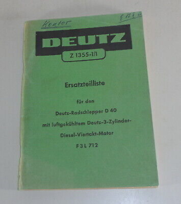 DEUTZ ' Uso Catalogo Ricambi Deutz Motore Diesel F1L 712 Supporto 07/1959 