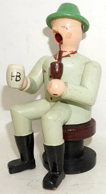 Räuchermann Räuchermännchen Bier Trinker sitzend 14cm SEHR ALT /P16108
