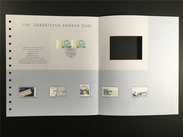 Germany Art-Edition 2010/21 Konrad Zuse Inventor Computer Pc Unissued Drafts!!
