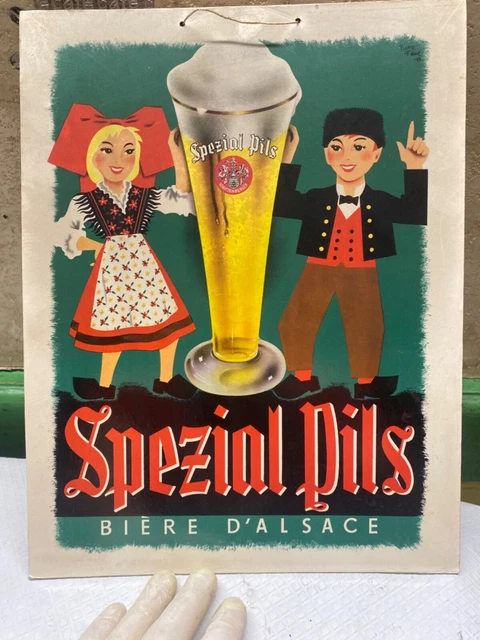 AFFICHE CARTONNER BIERE spezial pils alsace Schutzenberger ancien EUR ...