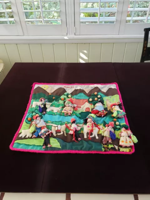 Peruvian Arpillera Textile Folk Art Applique 3D  18 x18   PAISAJE Landscape