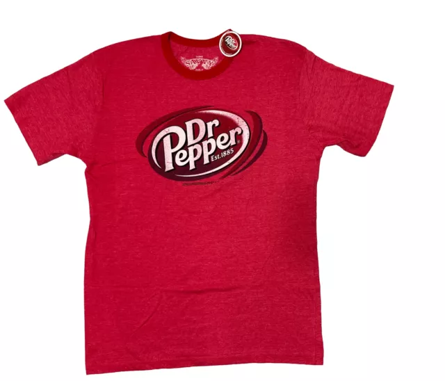 Dr Pepper Mens Soda Pop Distressed Logo Est 1885 Graphic Print T Shirt Sz Lg NWT