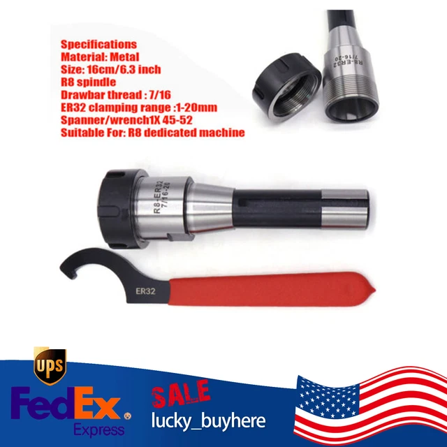 ER32 6.3'' 7/16 Collet Chuck Holder R8-ER32 16CM CNC Milling Lathe Tool & Wrench
