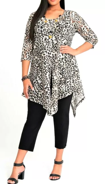 TS TAKING SHAPE plus sz XXS / 12 Safari Lace Tunic sheer cheetah NWT rrp$140!