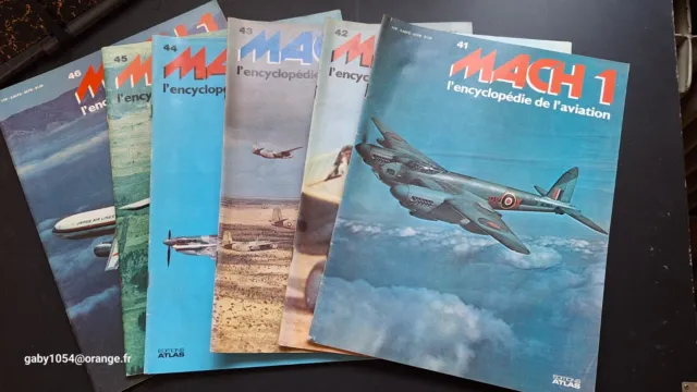 Lot de 6 revues Atlas: Mach 1 encyclopédie de l'aviation N° 41/42/43/44/45/46