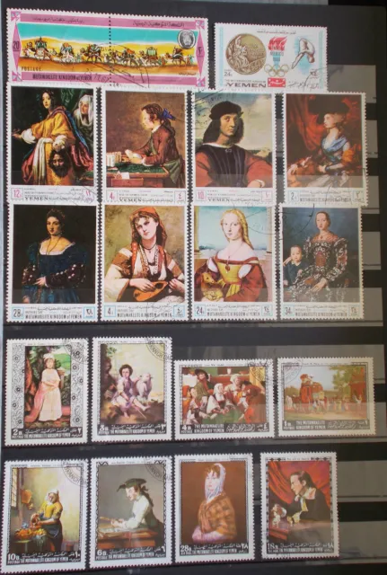 YEMEN ARAB REPUBLIC 7 scans 117 Stamps 2 Sheets  Mix Lot Art, Sport,Space,Horses