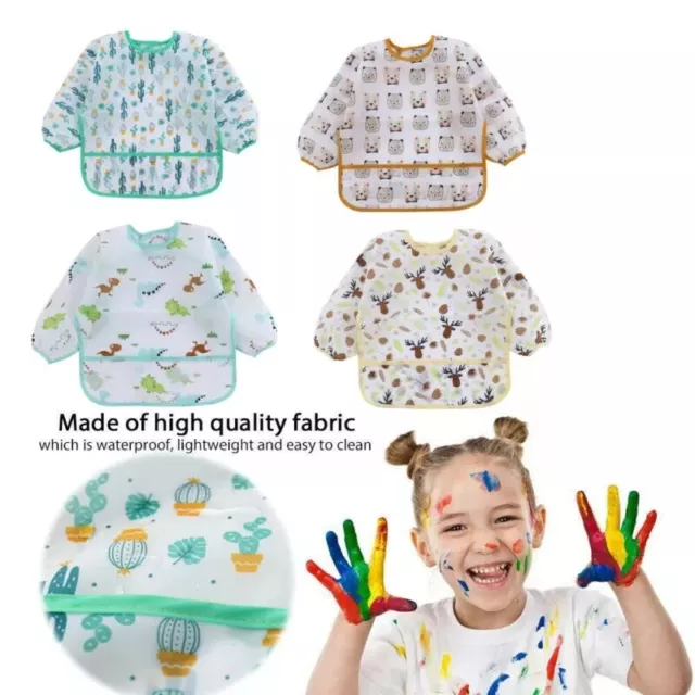 Baby Apron Kid Bib Smock Waterproof Short Long Sleeve Feeding Painting AU 2