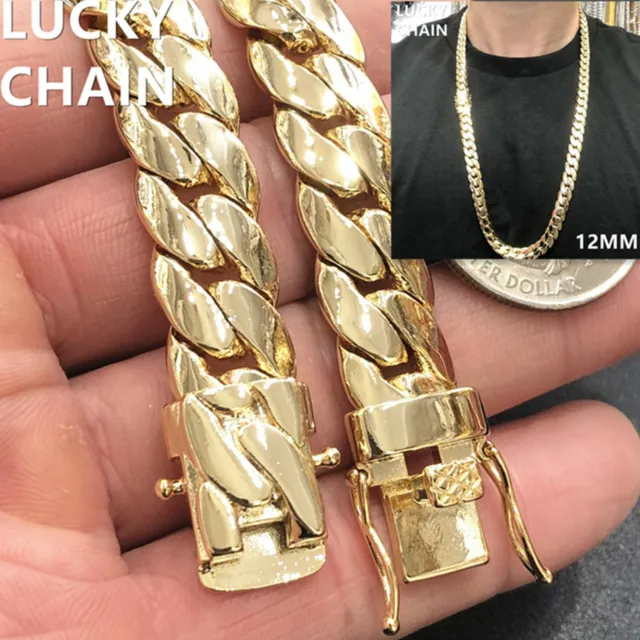 14K GOLD FINISH MIAMI CUBAN LINK HEAVY CHAIN NECKLACE 30''x12mm 181g