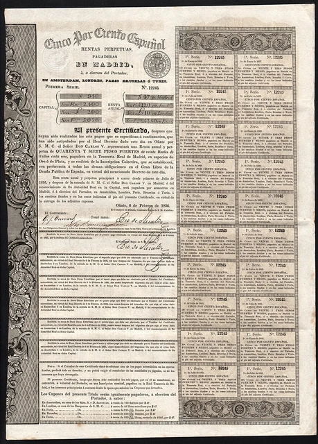 1836 Onate/Onati, Spain: Rentas Perpetuas - Spanish Perpetual Annuity