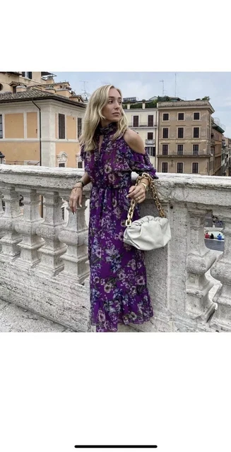strapless open back dress Zara floral puff sleeve dress SOLD OUT Size M medium ladies –  Afashionistastore main image 1