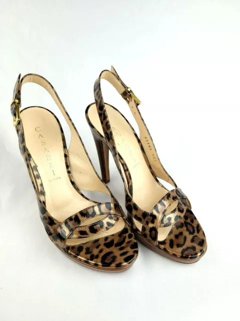 CASADEI Leopard Print Slingback Pumps - 51143 103 Leather Soles Size 6.5 Italian