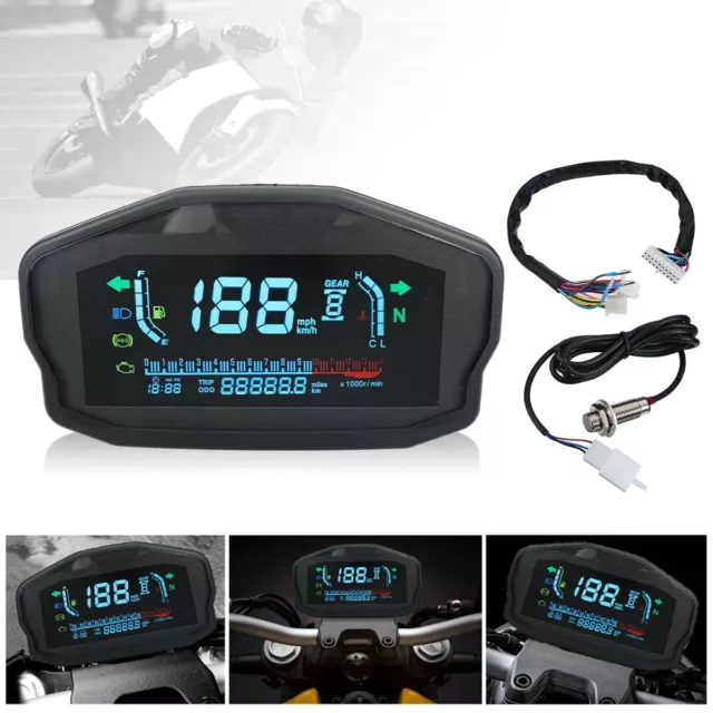 NEW Universal LCD Digital Motorcycle Speedometer Odometer Motorbike Tachometer