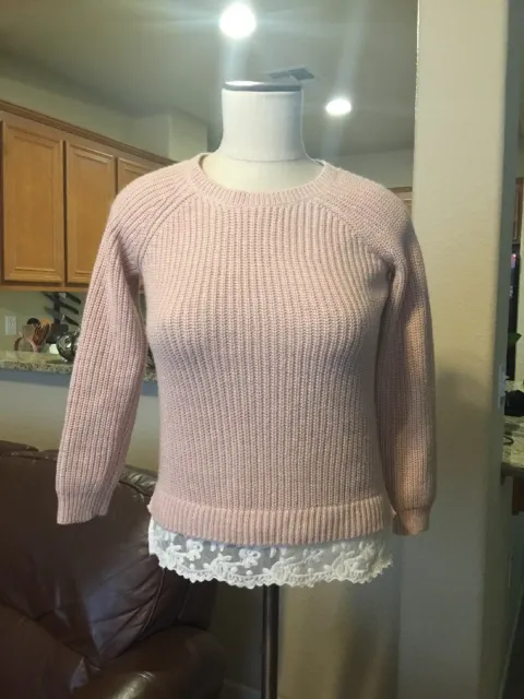 Girls Pink Republic Pale Pink Sweater w/ Lace Detail Size L (14)