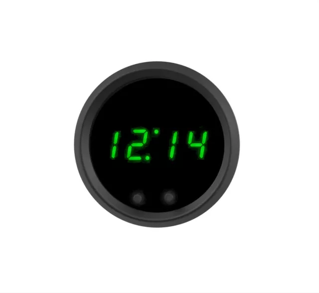 2 1/16" Universal Automotive Digital Clock Green LED Gauge Black Bezel USA Made