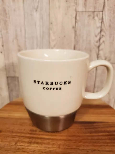 2006 Starbucks Coffee Mug 10oz w/ Stainless Bottom White Ceramic Metal Cup Tea