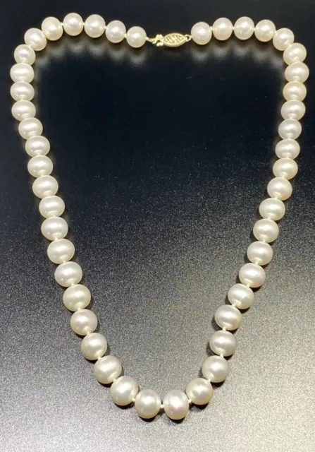 Handgeknüpfte Perle 14k Halskette Gelbgold filigran Verschluss Designer 9,5 mm