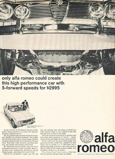 1964 Alfa Romeo Giulia TI Sedan Original Advertisement Print Art Car Ad YEL12