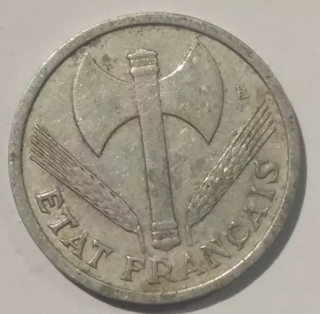 France 1 Franc coin 1942. French coin. Aluminium coin. 2