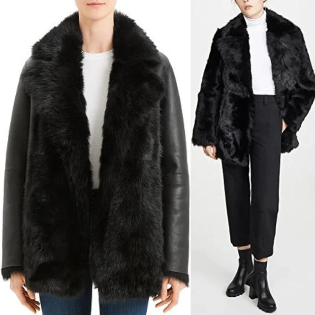 Theory $2,795 Toscana Reversible Shearling And Leather Coat In Black Size XS Theory $2,795 Toscana Reversible Shearling And Leather Coat In Black Size XS