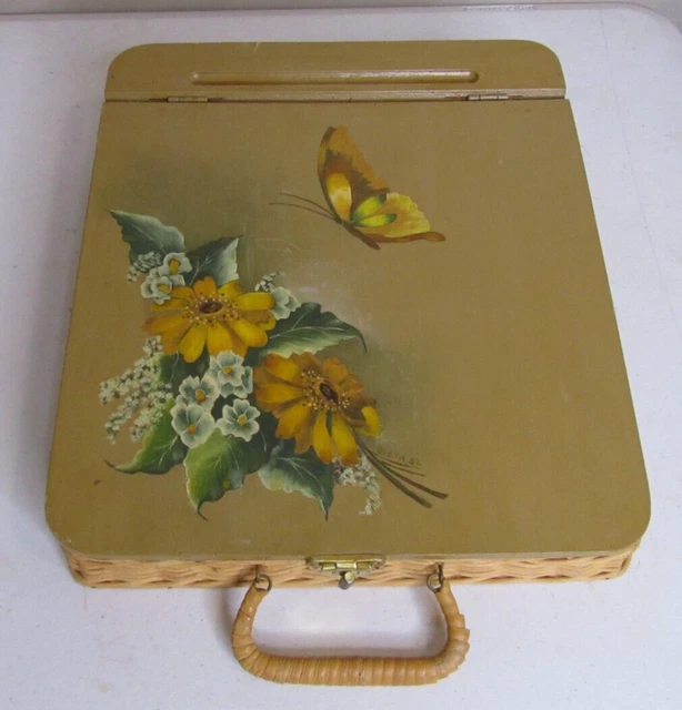 Flores de mariposa de madera de mimbre de escritorio regazo vintage