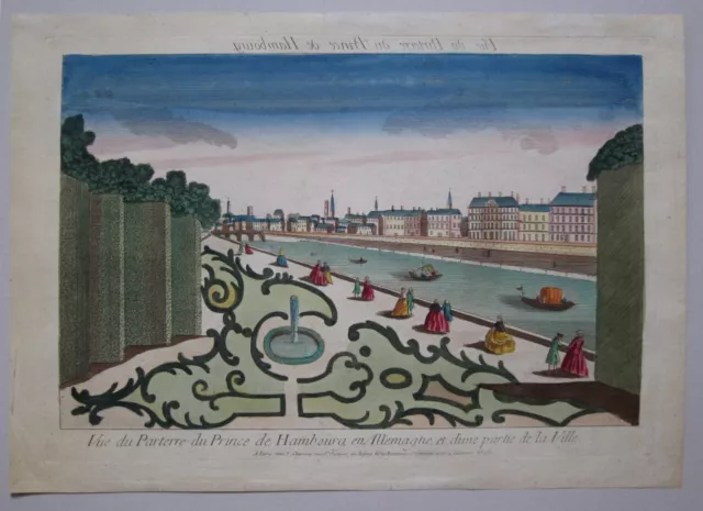 Guckkastenblatt Hamburg - Vue du Parterre du Prince - Chereau 1770 - Original 2