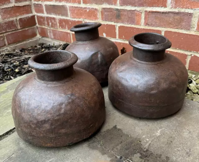 Vintage Indian Iron Pot Planter Urn - Riveted Metal - Flowers - Indoor / Outdoor