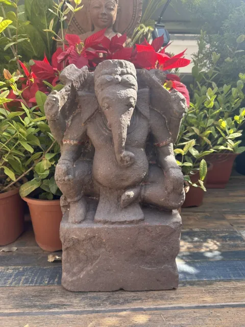 15th c Ancient Old Red Sandstone Hand Carved Fine  Hindu God Ganesha Sculpture