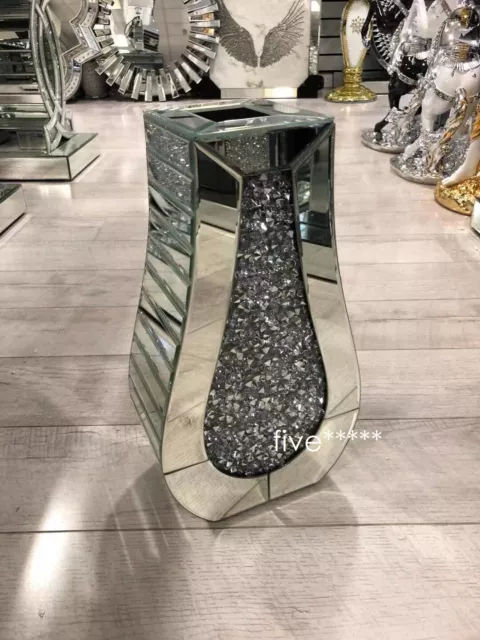 Mirrored Crushed Crystal Diamond Diamante Decorative Vase 20x40cm Flowers House