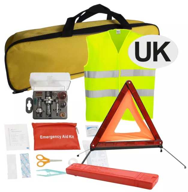European Breakdown Emergency Travel Kit Triangle Vest Bulb Kit UK Sticker