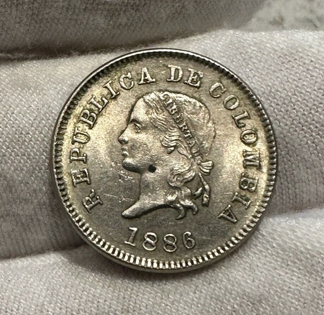 1886 Colombia 5 Centavos Km-184 High Grade - Free Shipping! B2521