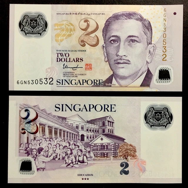 2019 Singapore 2 Dollars Polymer P-New Unc+ + +W/3 Solid Star Education Tharman