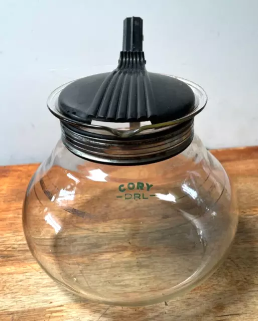 Vintage Cory DRL 8 Cup Glass Coffee Pot Silver Bands Black Handle