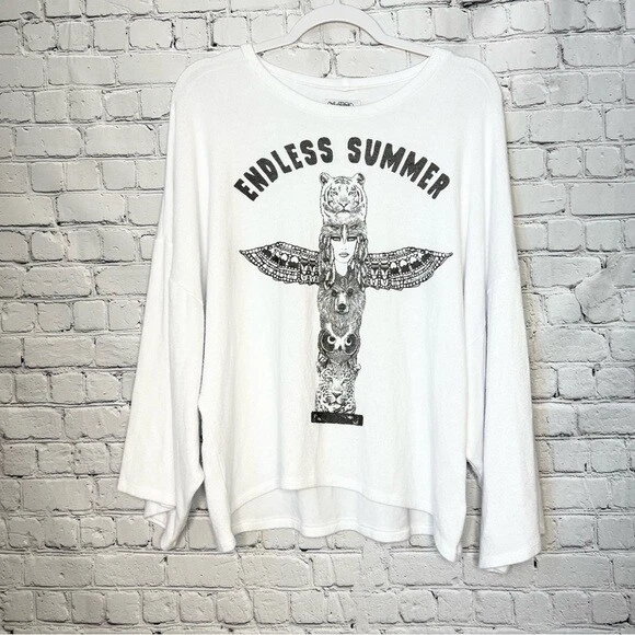 Lauren Moshi white endless summer todem graphic kimono sleeve sweatshirt small Lauren Moshi white endless summer todem graphic kimono sleeve sweatshirt small