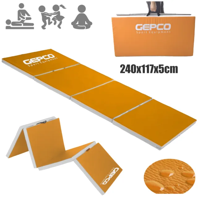 Tapis de Gymnastique Yoga Pliable Tapis Fitness Matelas 240x117x5cm Orange/Gris