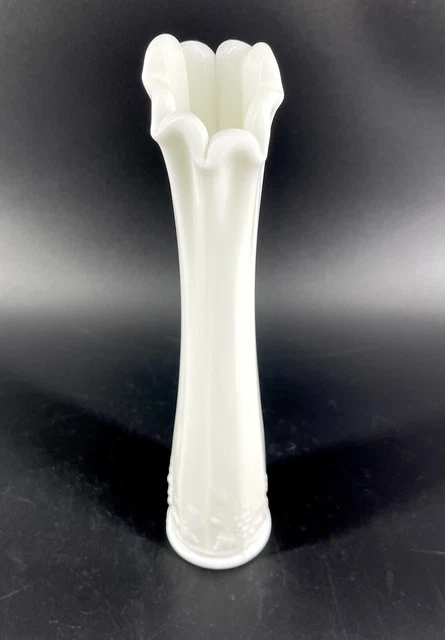 Vintage Westmoreland 10" Milk Glass Bud Vase Paneled Grape Marked